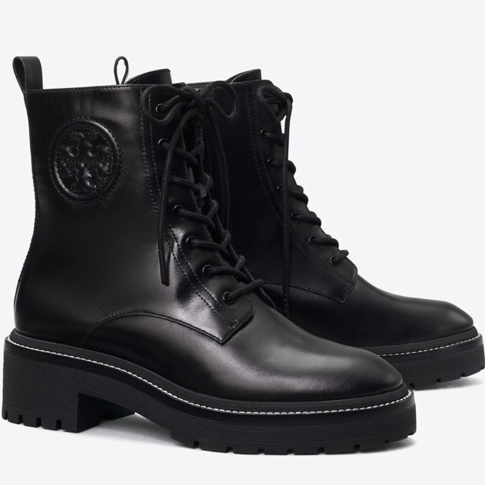 Tory Burch Miller Lug Sole Classic Combat Leather Boots